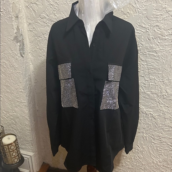 Strut & Bolt Tops - Black Shirt with Silver Accents